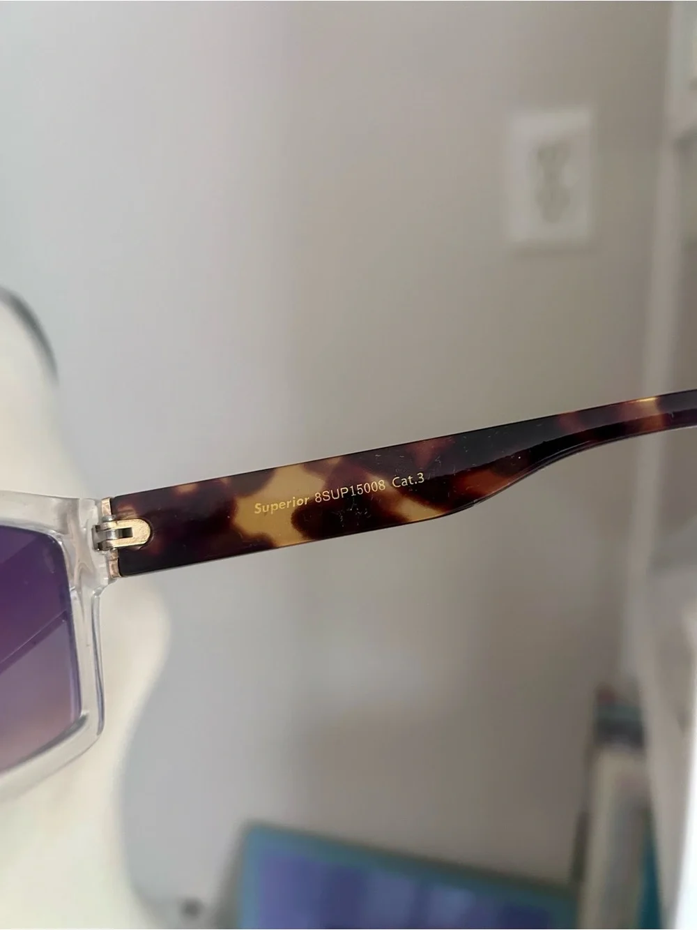 Clear Frame Tortoise Arm Purple Lens Rectangular Sunglasses Y2K